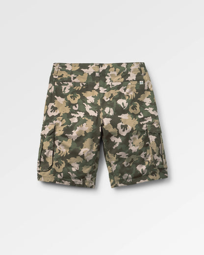 Lakeside Cargo Short - Woodland Camo Khaki - Flatlay