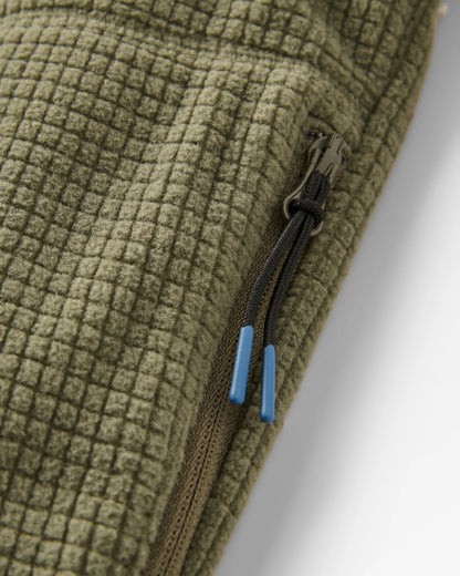 Point Recycled Grid Polar Fleece Hoodie - Dusty Olive - Flatlay