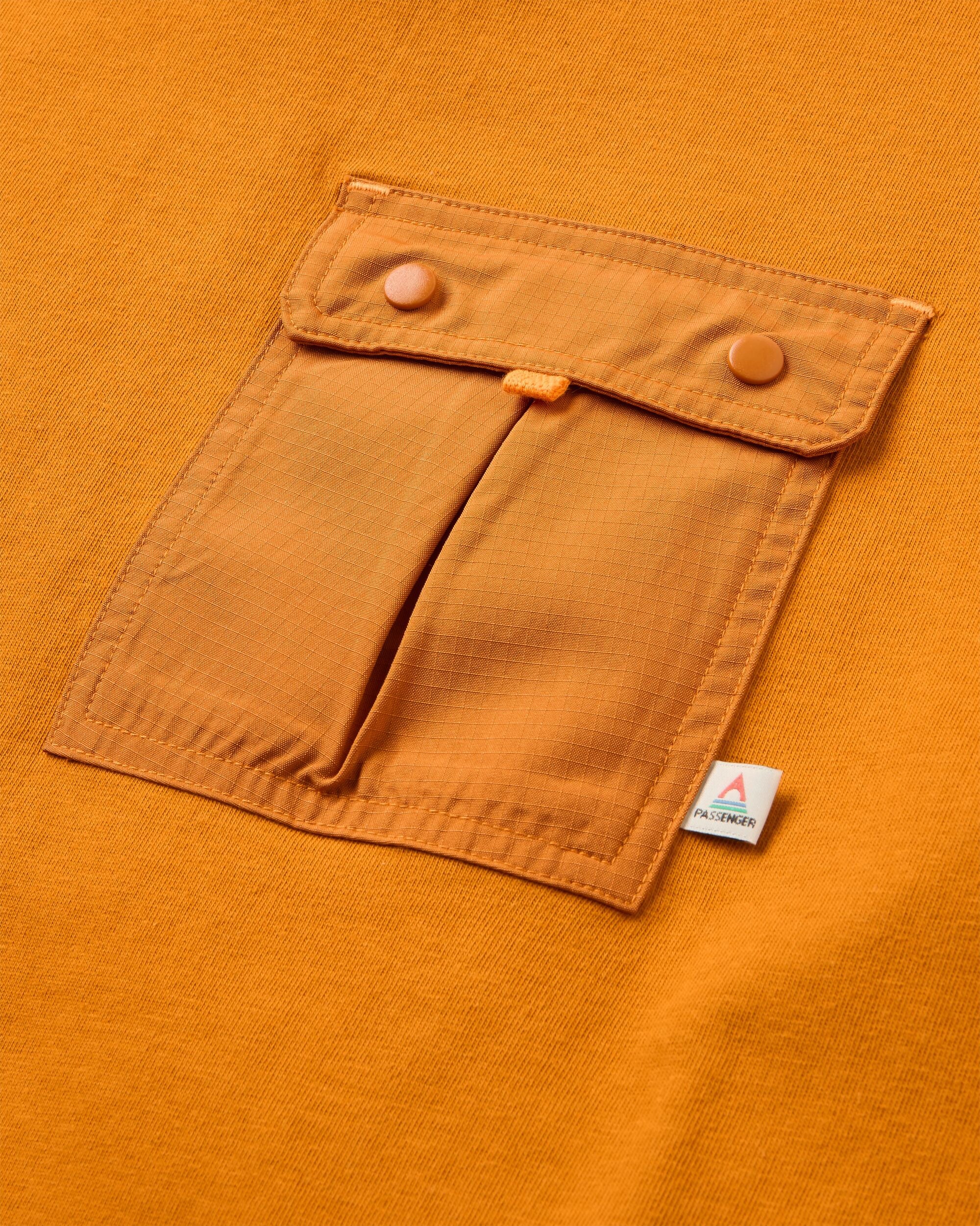 Travel Pocket Relaxed Fit T-Shirt - Retro Orange - Flatlay