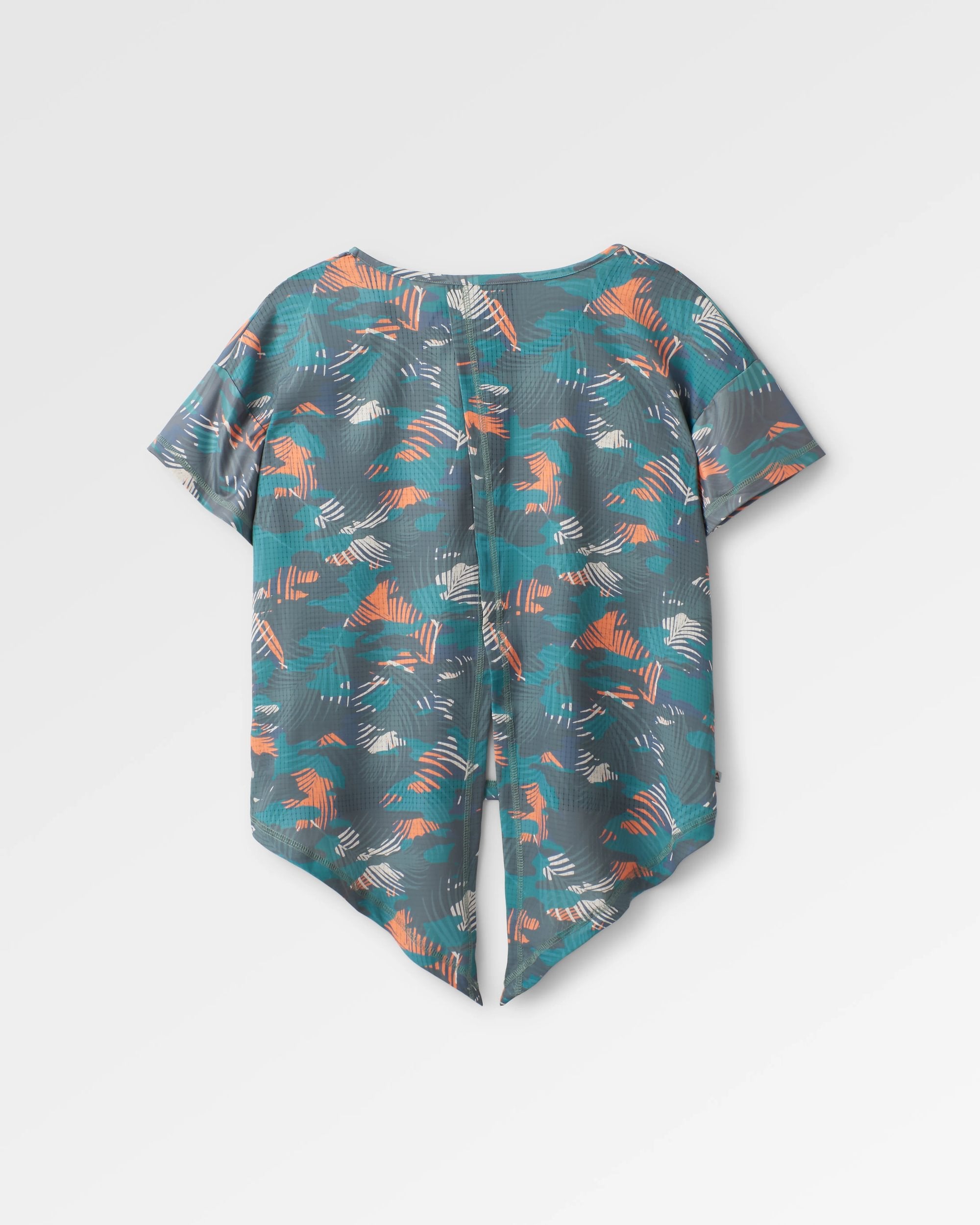 Chakra Tie Back Active Recycled T-Shirt - Palm Camo Deep Sea - Flatlay