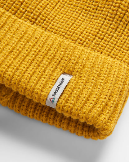 Compass Recycled Beanie - Mustard Yellow - Flatlay