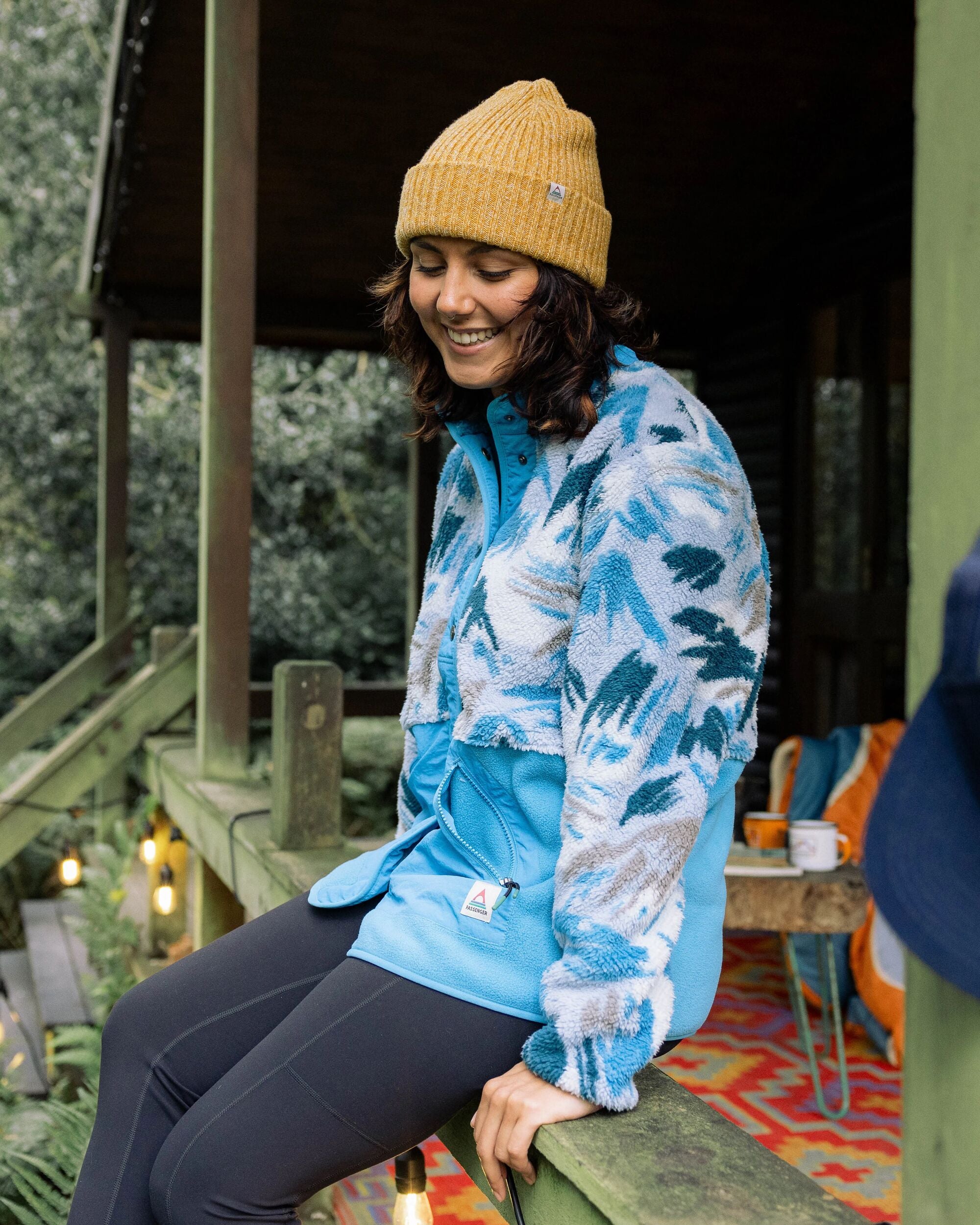 Navegado Recycled Soft-Touch Sherpa Fleece - Abstract Mountain Blue Fog - Lifestyle