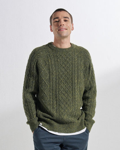 Sandbar Merino Blend Knitted Jumper - Khaki - Studio Model