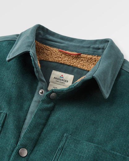 Kodiak Sherpa Lined Cord Overshirt - Dark Fern  - Flatlay