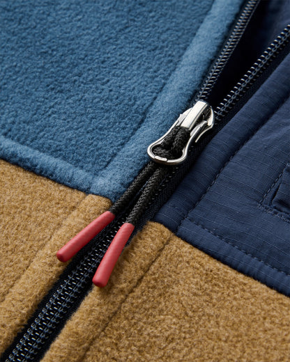 Woodland Full Zip Hooded Polar Fleece - Dark Denim/Caramel - Flatlay