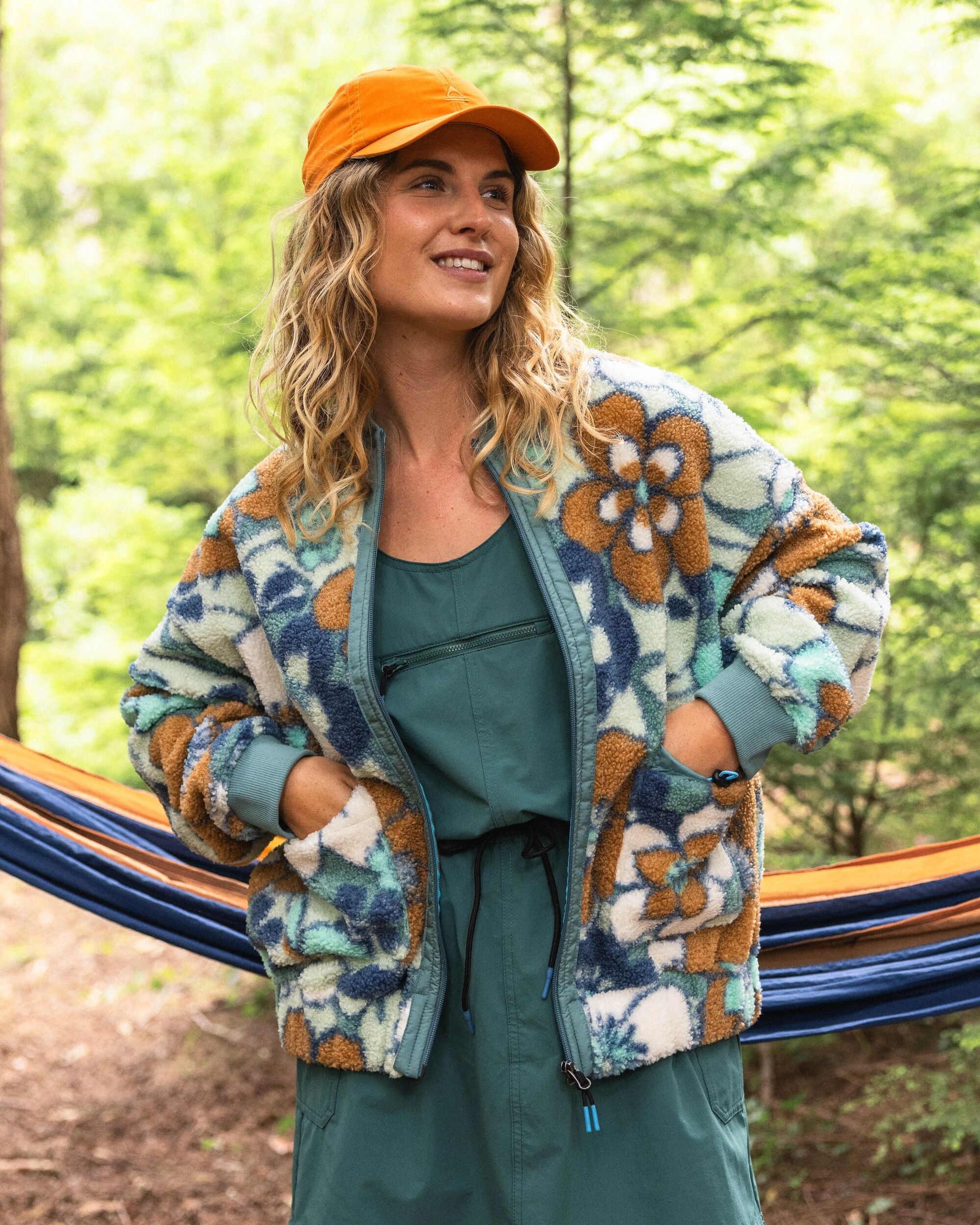 Lucia Recycled Sherpa Fleece - Vintage Floral Aqua - Lifestyle