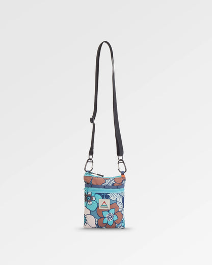 Journey Recycled Crossbody Bag - Vintage Floral Aqua - Flatlay