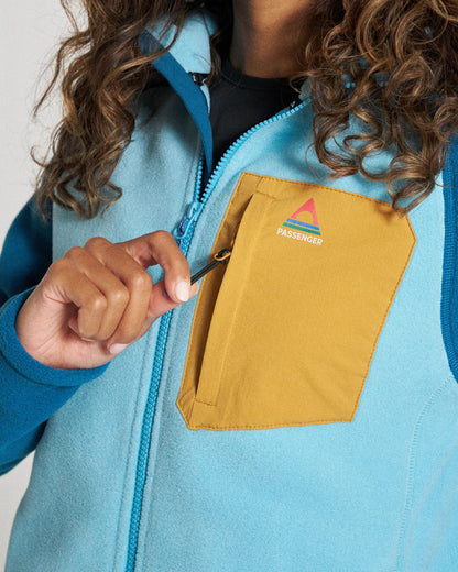 Sierrascape Women's Recycled Polartec® Fleece Hoodie - Retro Blue/Tidal Blue - Studio Model