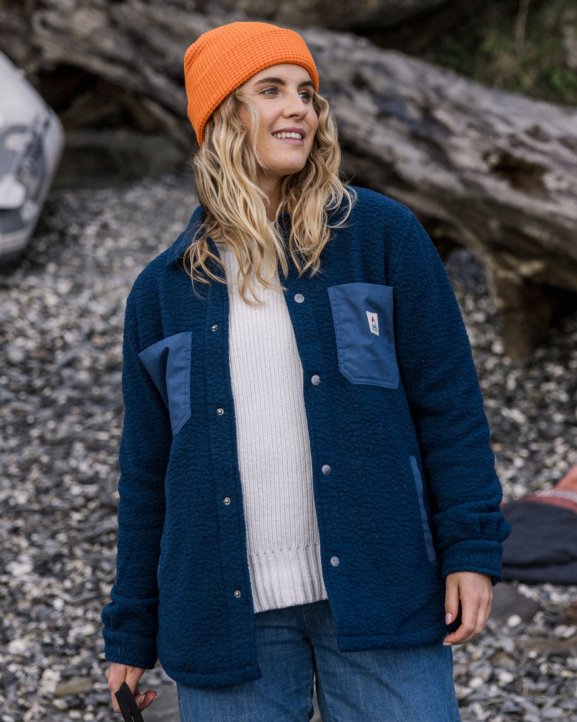 Rappel Recycled Sherpa Oversized Shirt - Dark Denim - Lifestyle