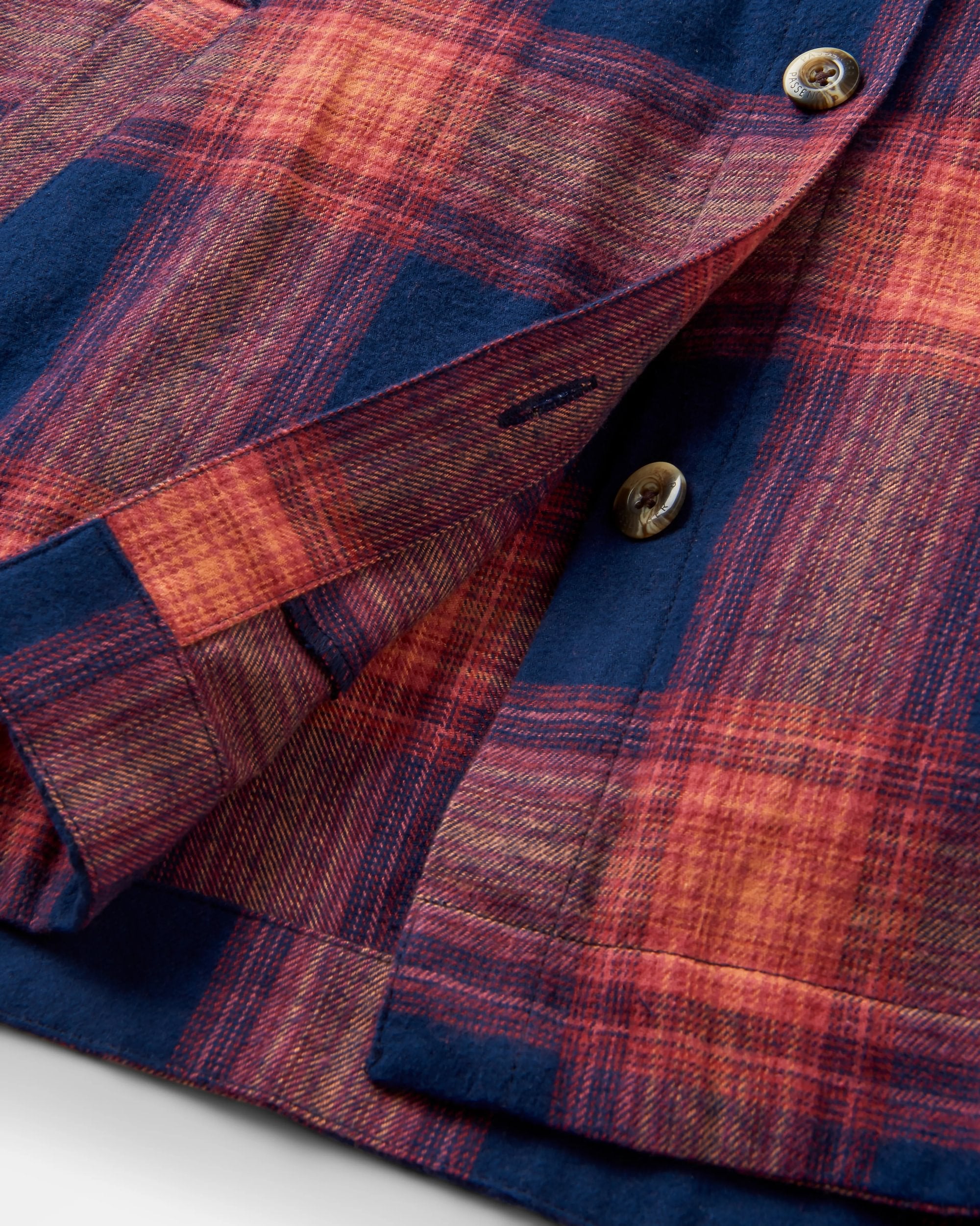 Stella Organic Cotton LS Shirt - Rich Navy/ Red Ochre Check - Flatlay