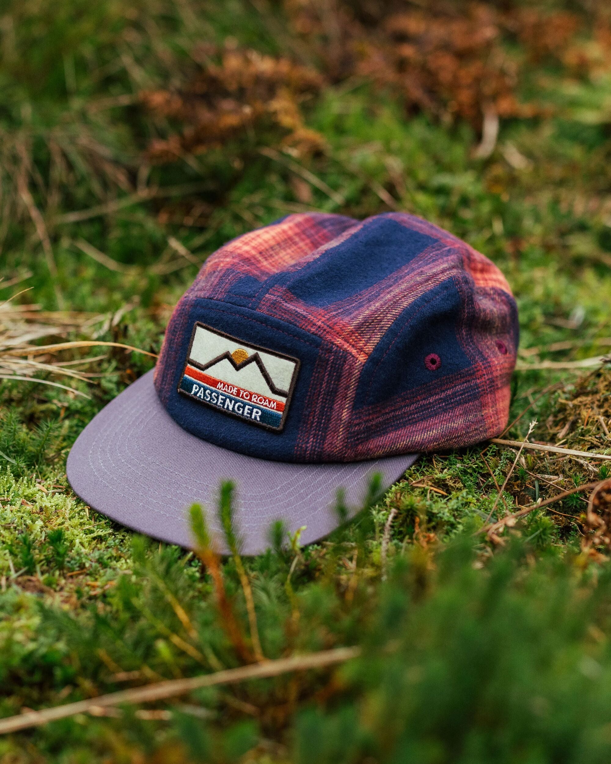 Fixie Recycled Flannel 5 Panel Cap - Rich Navy/ Red Ochre Check - Lifestyle