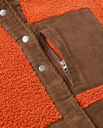 Clover Sherpa Fleece Hooded Jacket - Dark Rust - Flatlay