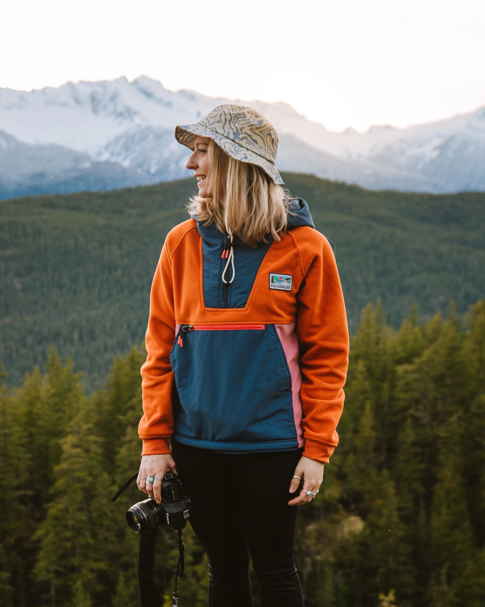 Alexander Recycled Hooded Polar Fleece - Dark Denim/Sunset Orange - Lifestyle