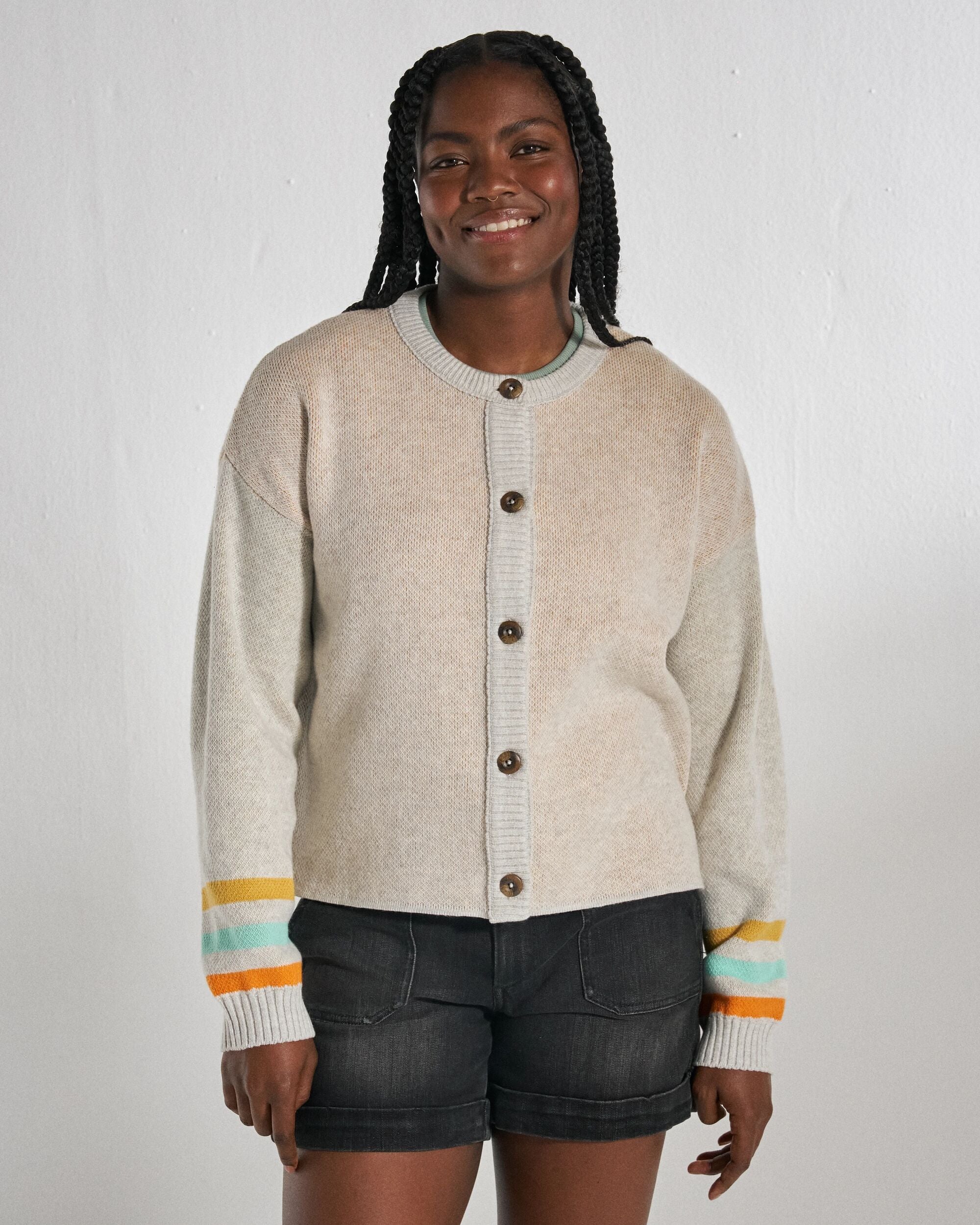 Dawner Knitted Cardigan - Light Grey Marl - Studio Model