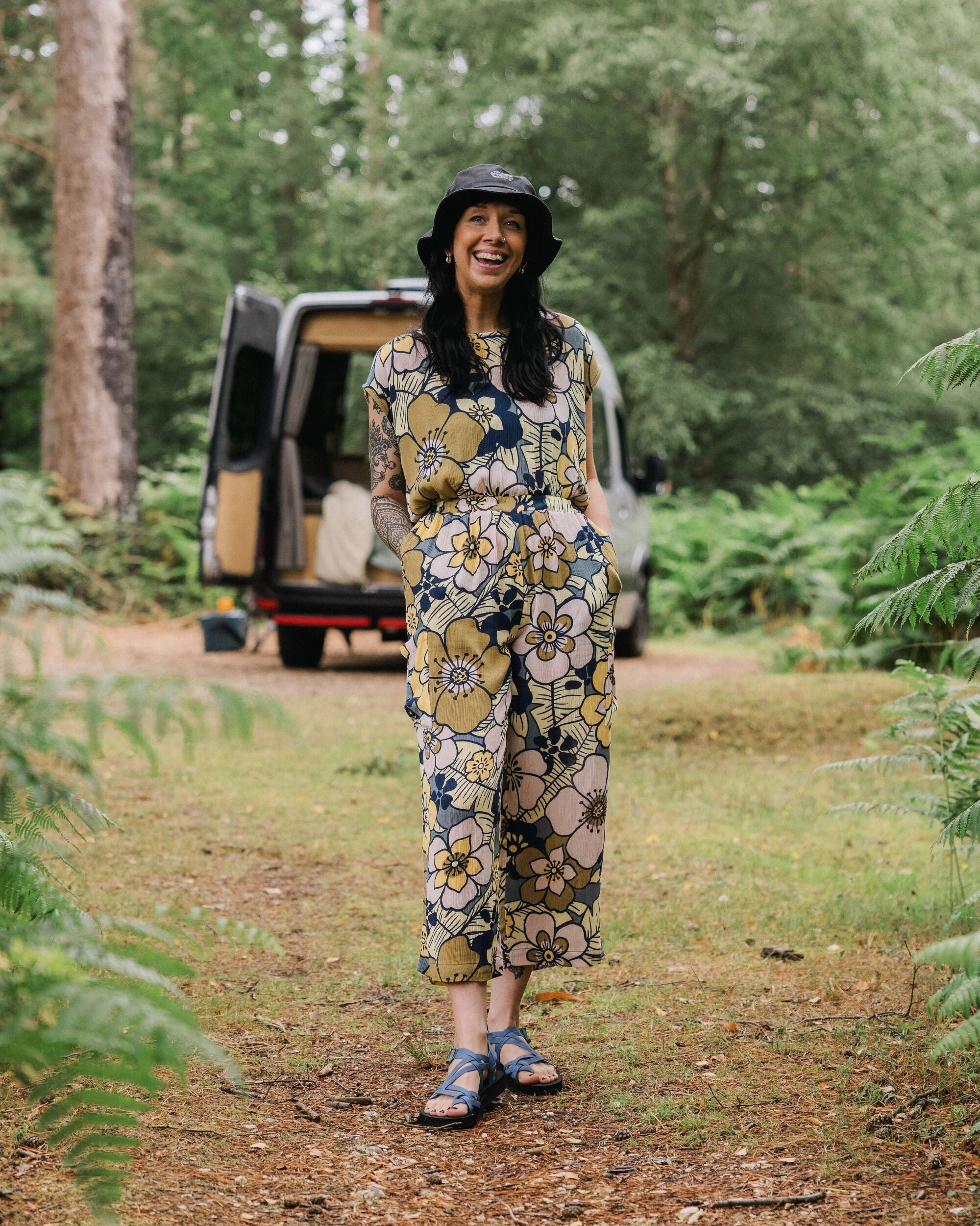 Thimbleberry Jumpsuit - Vintage Floral Sunlight - Lifestyle