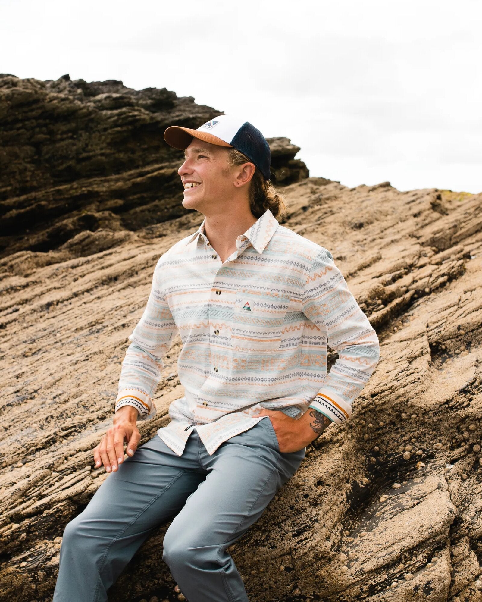 Amboro Organic Cotton Shirt - Patchwork Stripe Birch - Lifestyle