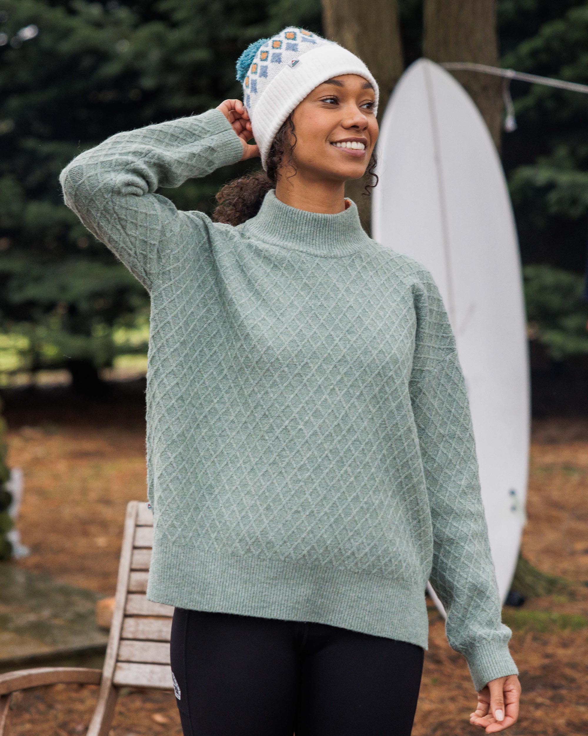 Hinterland Recycled Knitted Jumper - Pistachio - Lifestyle
