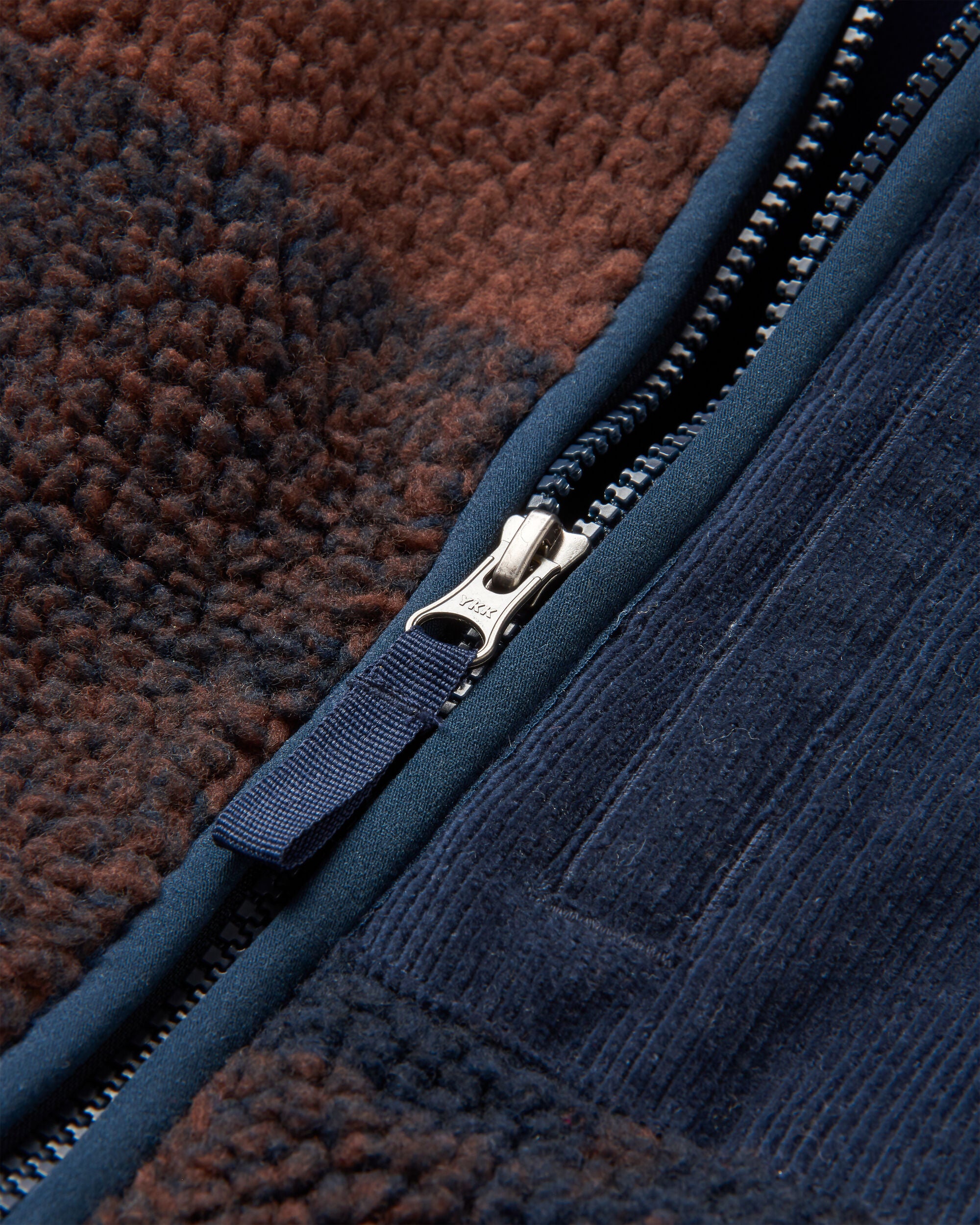 Trekker Recycled Deep-Pile Sherpa Fleece - Chestnut/Deep Navy Check - Flatlay