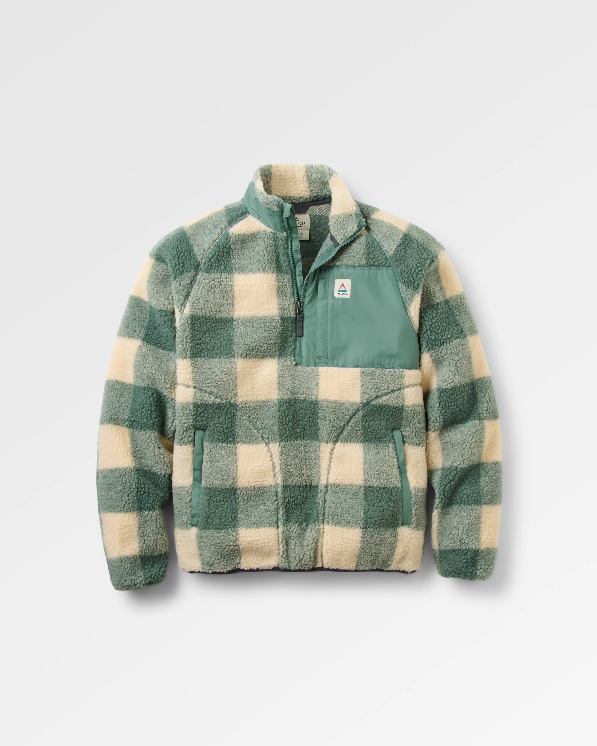 Offroad Recycled Sherpa 1/2 Zip Fleece - Dark Forest Check - Flatlay