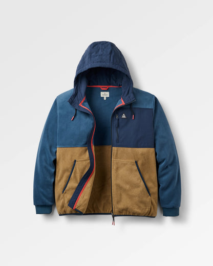Woodland Full Zip Hooded Polar Fleece - Dark Denim/Caramel - Flatlay