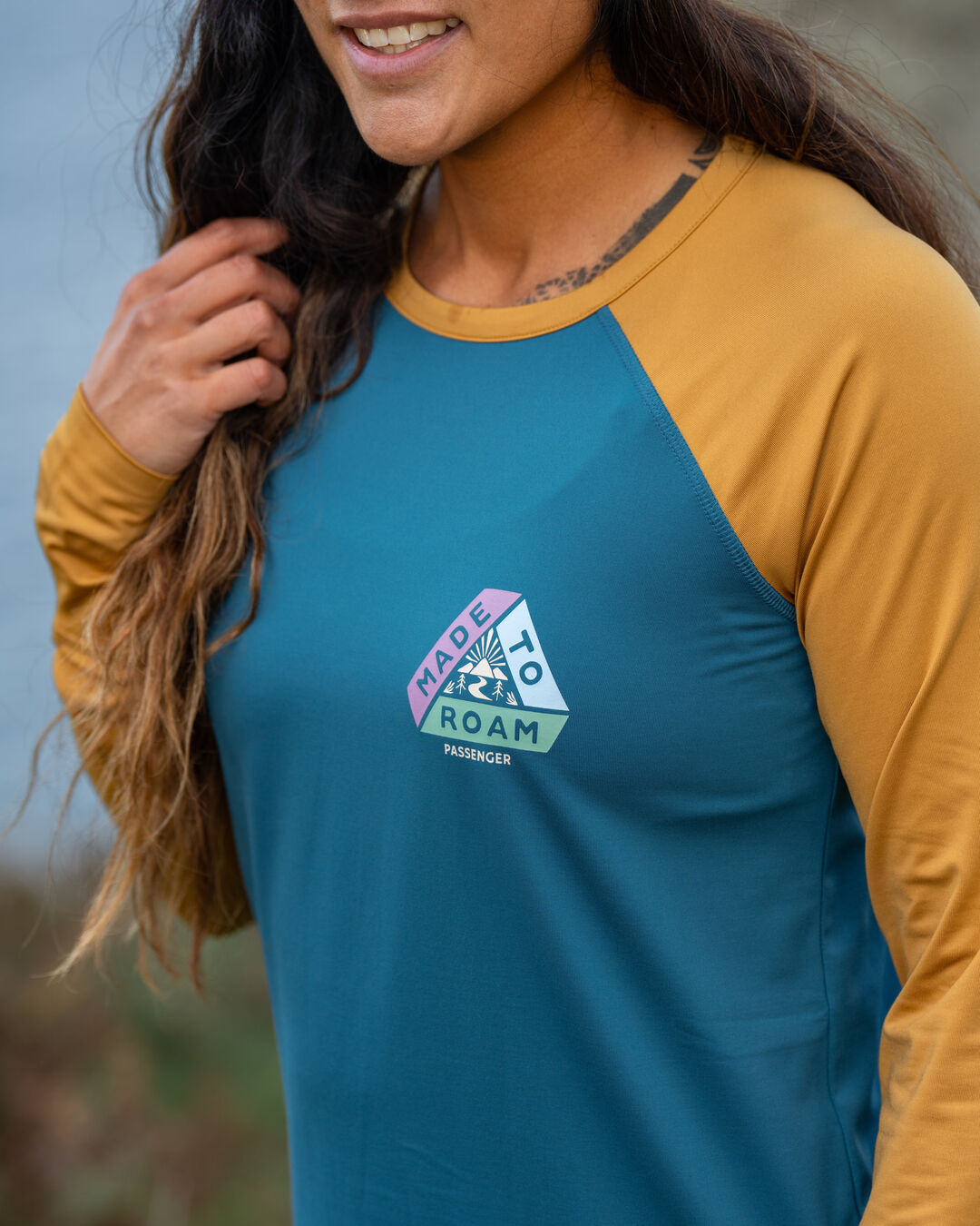 River Recycled Active LS T-Shirt - Dusty Ochre/ Corsair Blue - Lifestyle