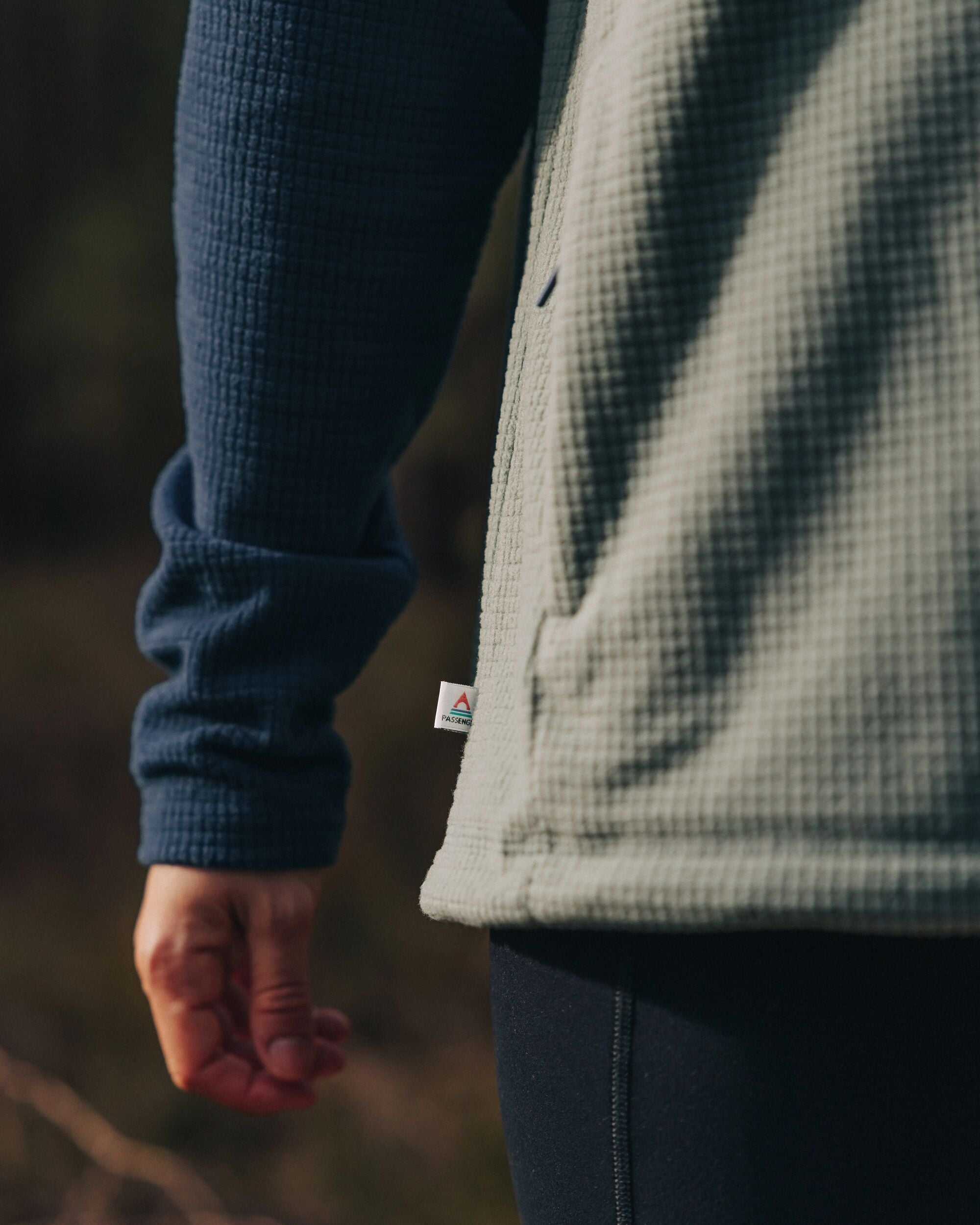 Off Trail Recycled Grid Polar Fleece - Pistachio/Dark Denim - Lifestyle