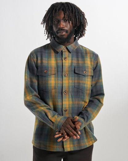 Barren Wool Blend Overshirt - Dusty Ochre/Charcoal Check - Studio Model