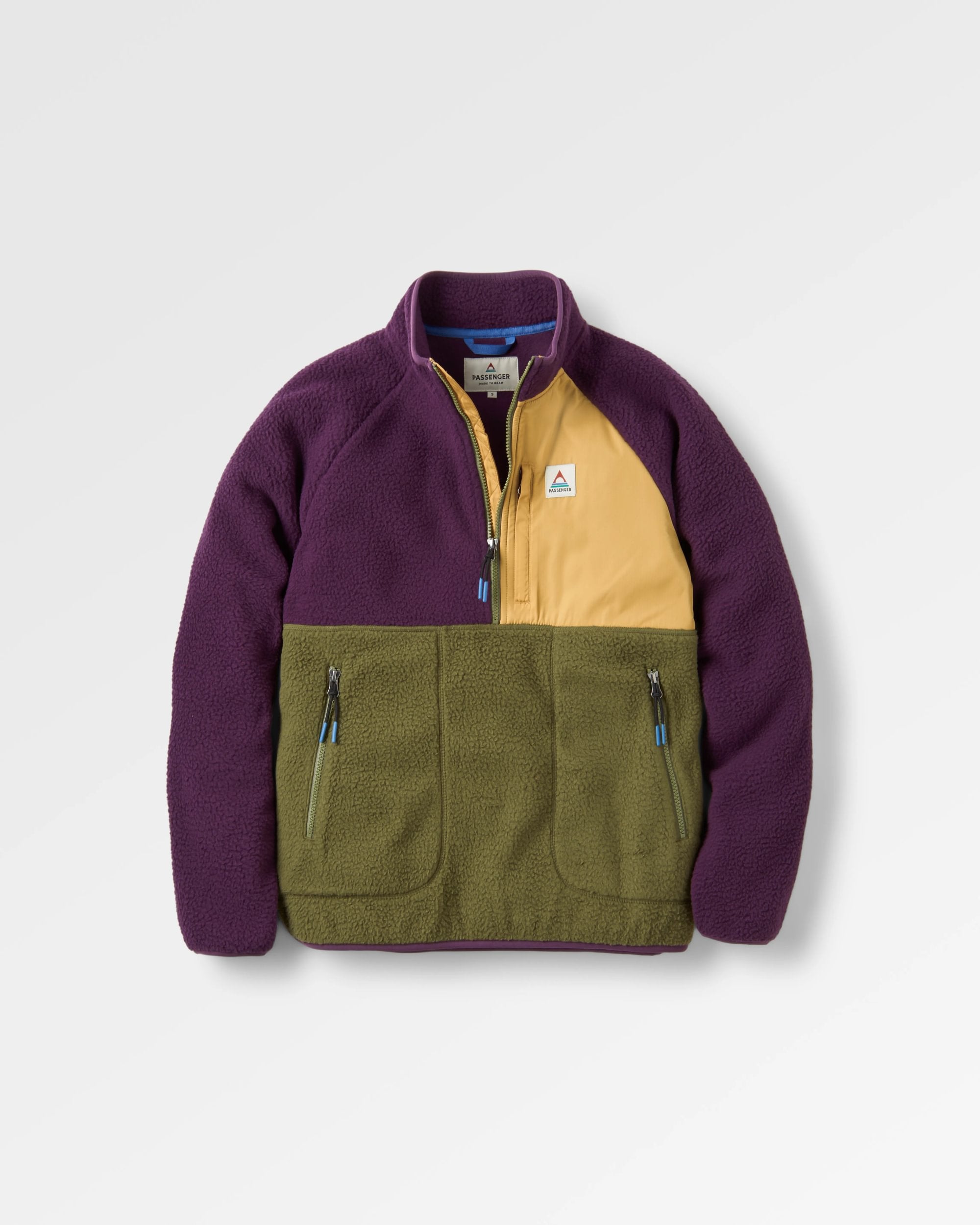 Home Recycled Sherpa Fleece - Deep Plum/Khaki - Flatlay