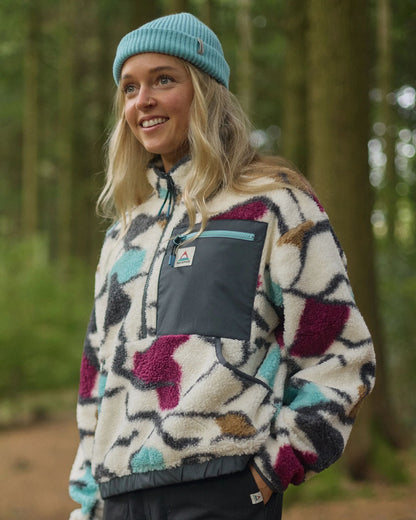 Ravi Recycled Sherpa Fleece - Abstract Trails Off White - Lifestyle