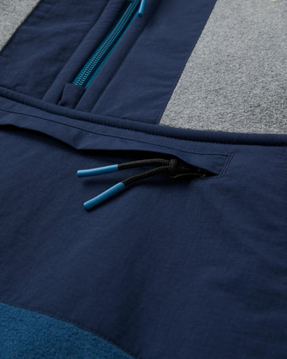 Woodland Hooded Recycled Polartec® Fleece - Grey Marl/Dark Denim - Flatlay