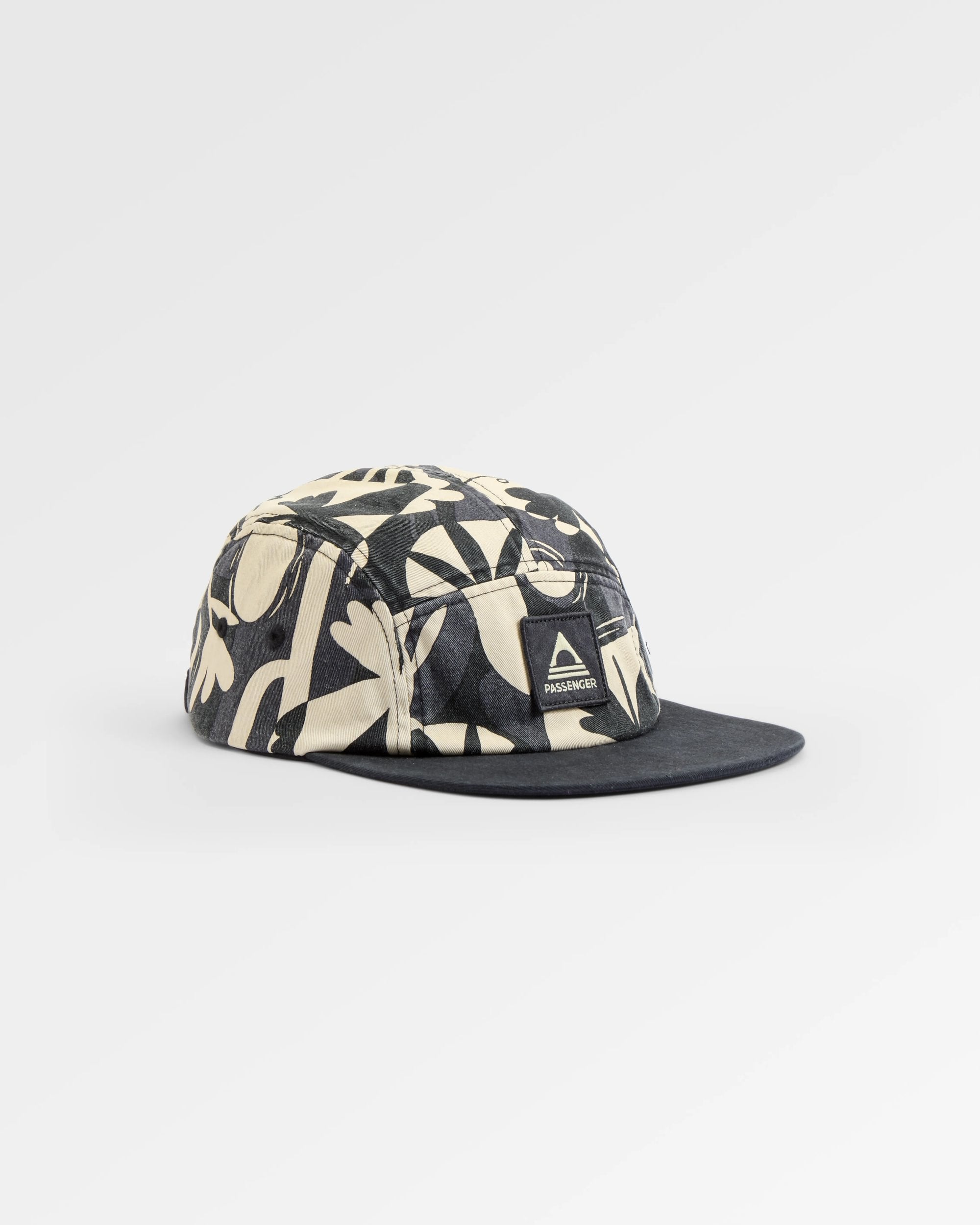 Coast Organic Cotton 5 Panel Snapback Cap 2.0 - Roam Further Black - Flatlay