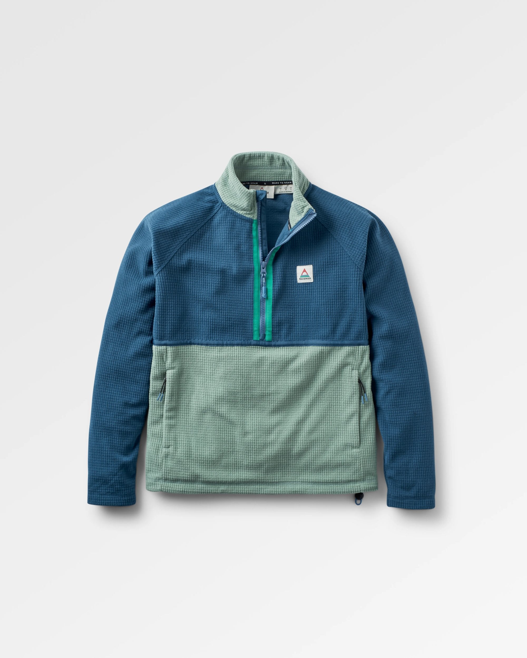 Off Trail Recycled Grid Polar Fleece - Pistachio/Dark Denim - Flatlay