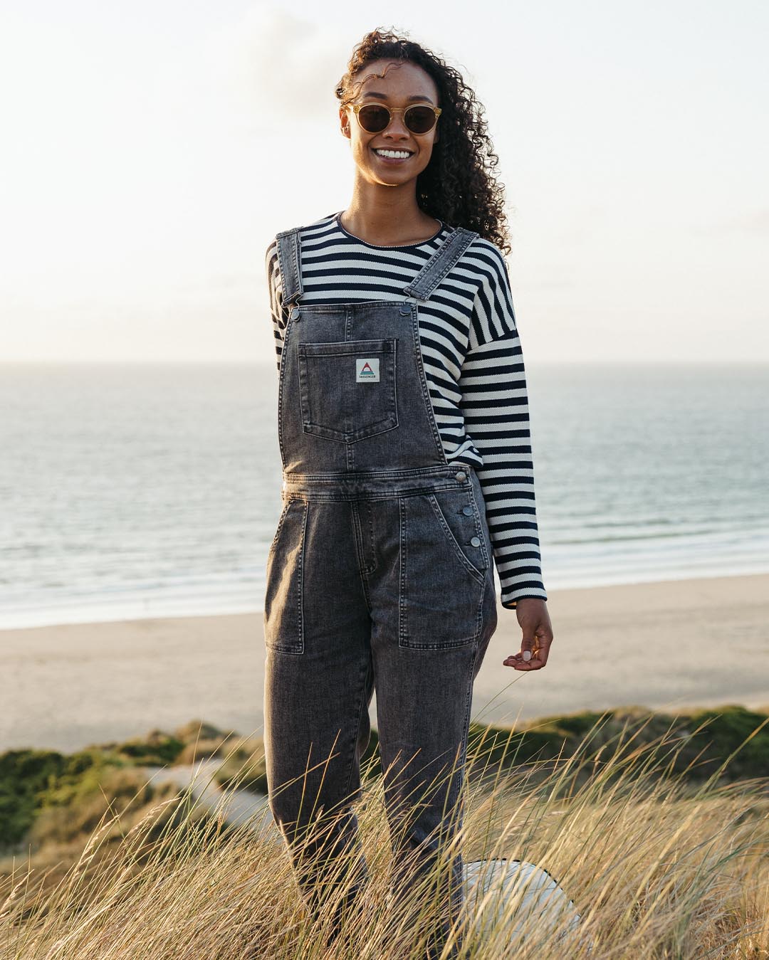 Roamist Organic Cotton Dungarees - Washed Black Denim