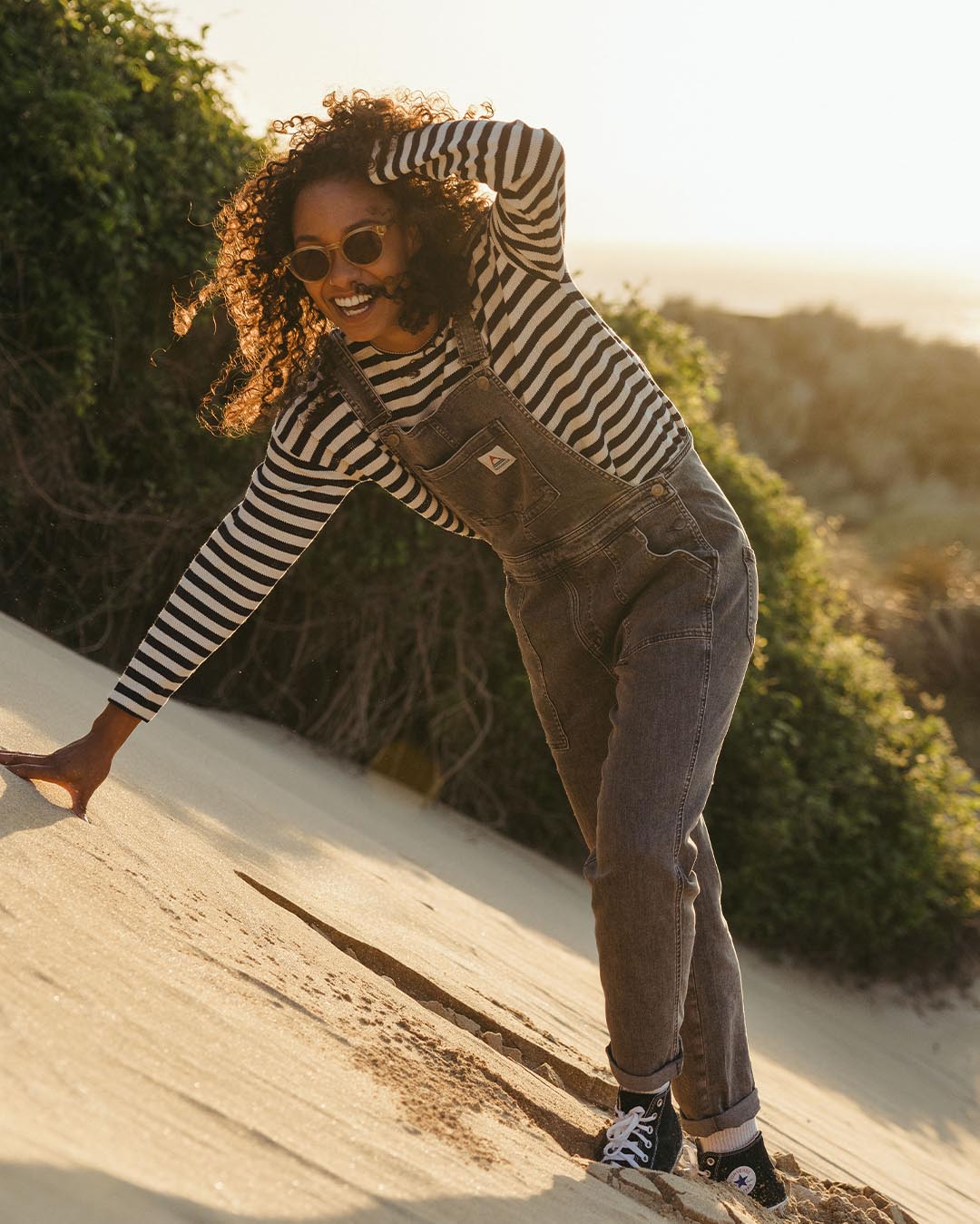 Roamist Organic Cotton Dungarees - Washed Black Denim