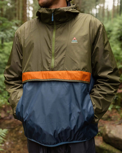 Gusto Recycled Windshell Anorak - Khaki/Dark Denim - Lifestyle