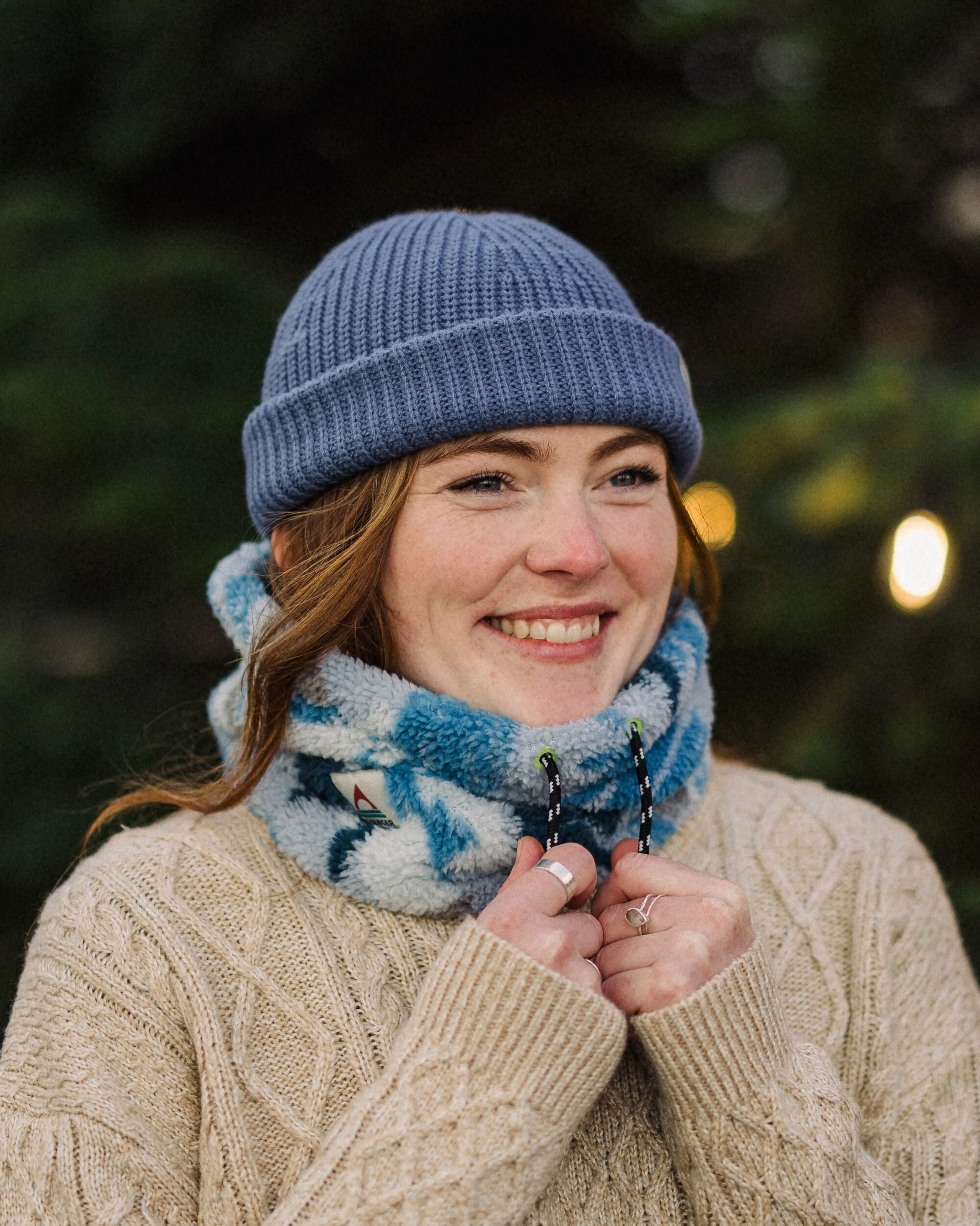 Ash Recycled Sherpa Fleece Snood - Abstract Mountain Blue Steel - Lifestyle - Female