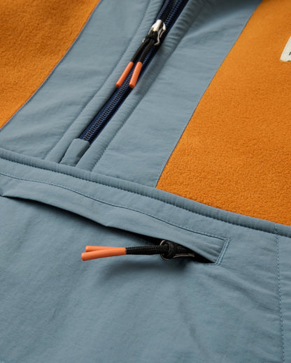 Woodland Hooded Recycled Polartec® Fleece - Retro Orange/Tidal Blue - Flatlay