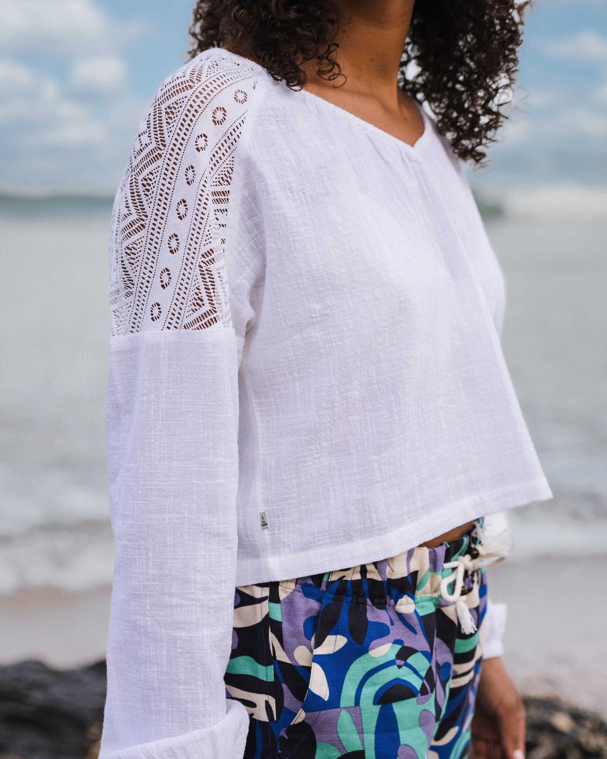 Flurry LS Woven Top - White - Lifestyle