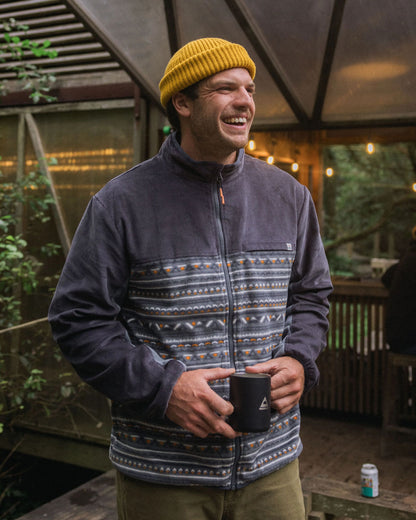 Somewhere Recycled Fleece - Geo Tracks Charcoal - Lifestyle