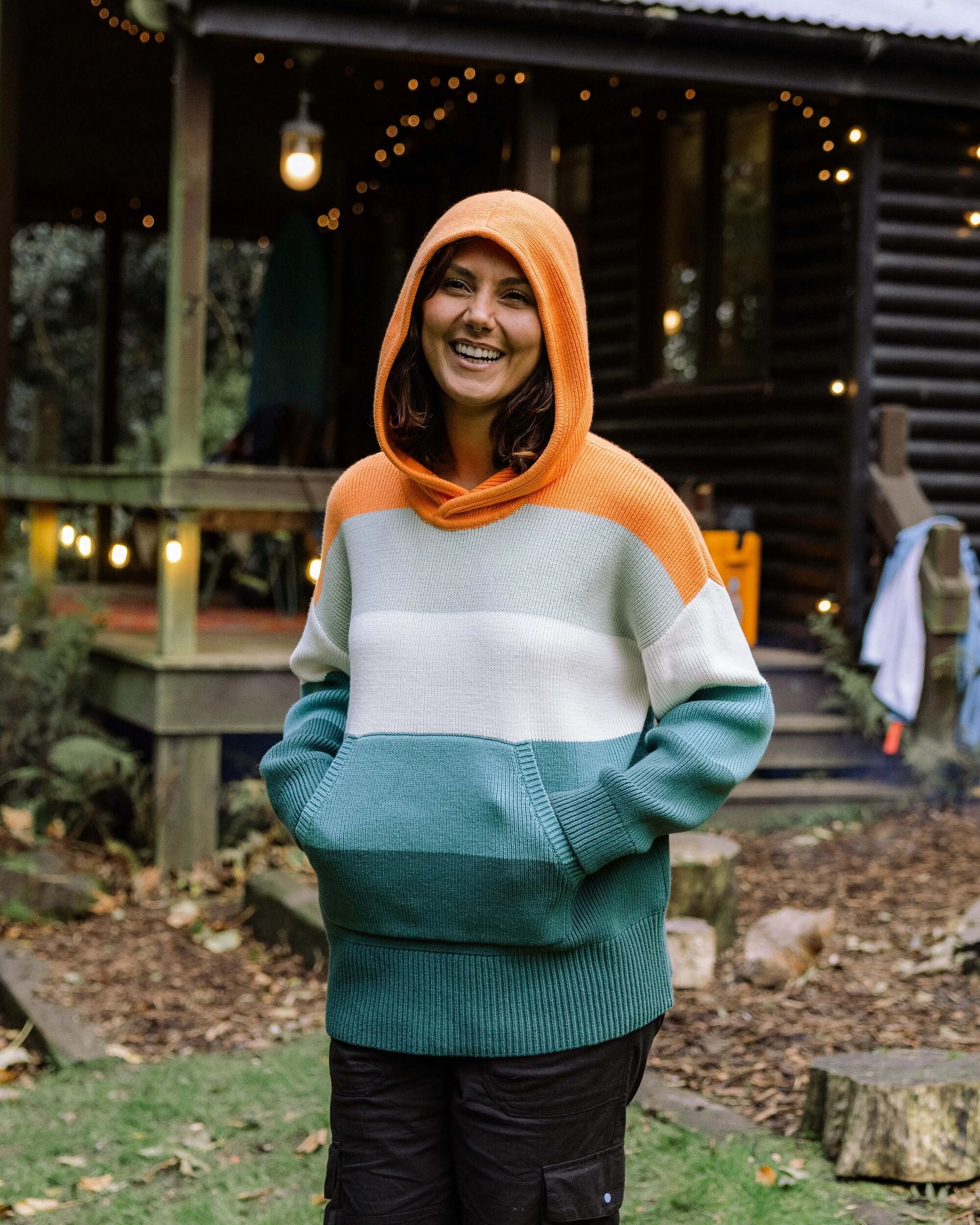 Moments Oversized Organic Cotton Knitted Hoodie - Multi Stripe - Lifestyle