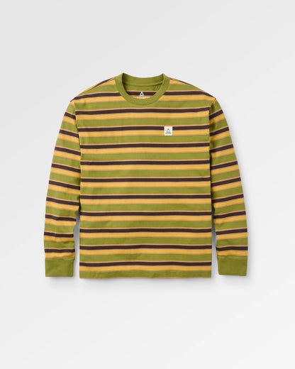Retro Recycled Cotton Relaxed Fit LS T-Shirt - Khaki Multi Stripe - Flatlay