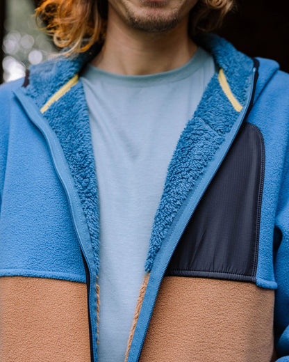 Loch Hooded Recycled Polar Fleece - Toffee/Blue Steel