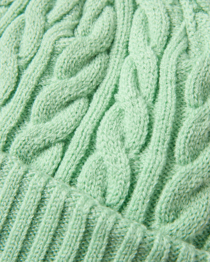 Fireside Cable Knit Beanie - Seafoam - Flatlay