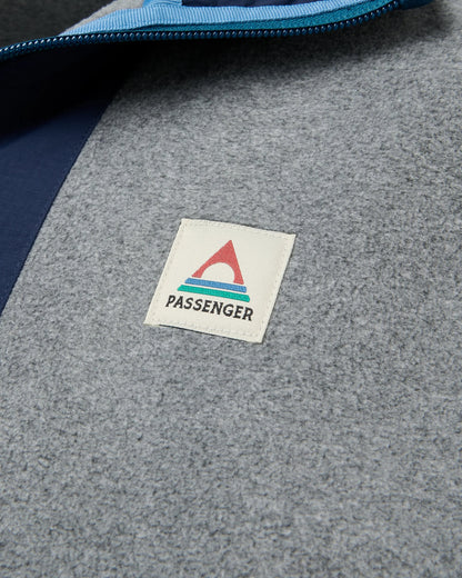 Woodland Hooded Recycled Polartec® Fleece - Grey Marl/Dark Denim - Flatlay