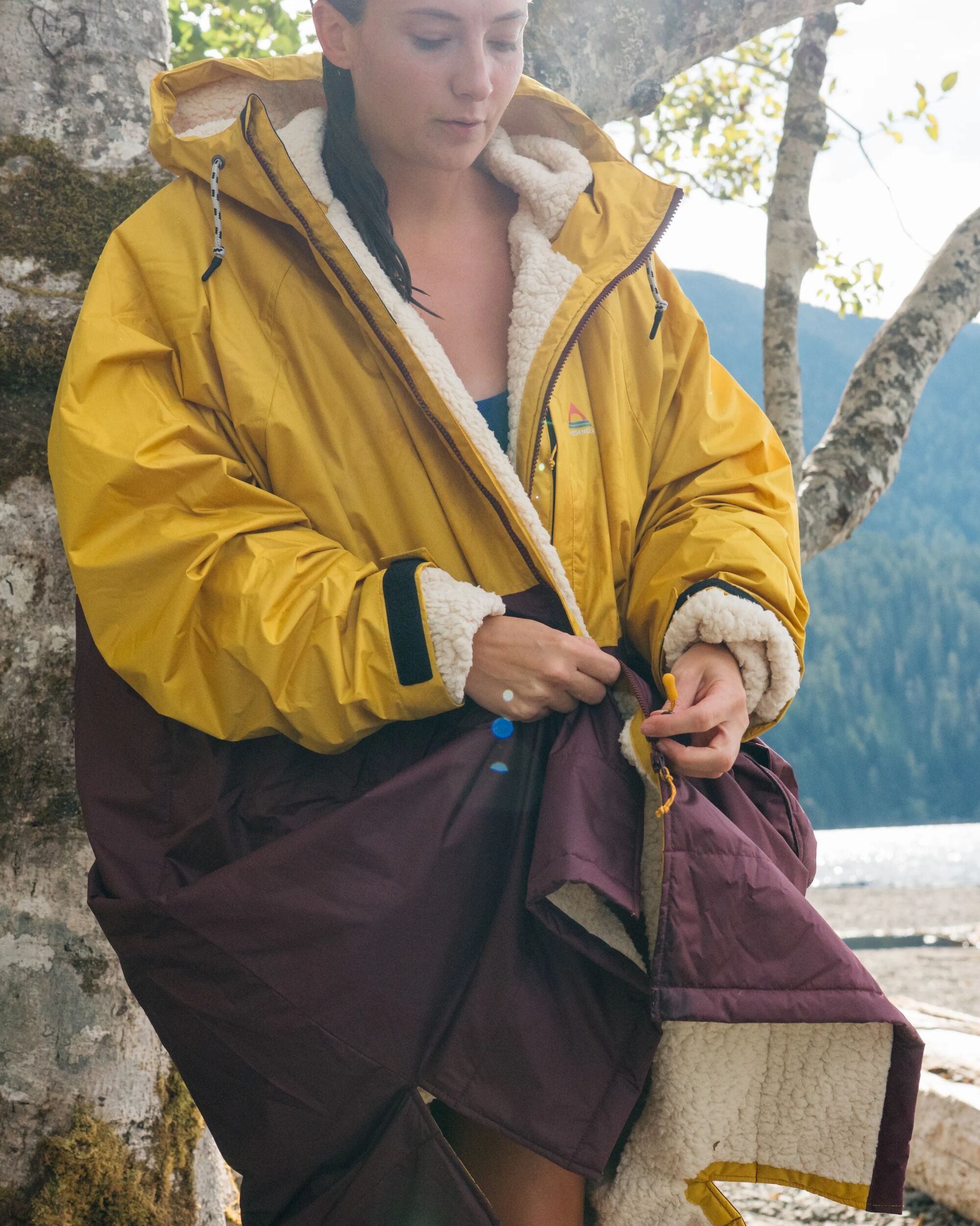 Waves Recycled Sherpa Lined Changing Robe - Fig/Heritage Yellow - Lifestyle - Female