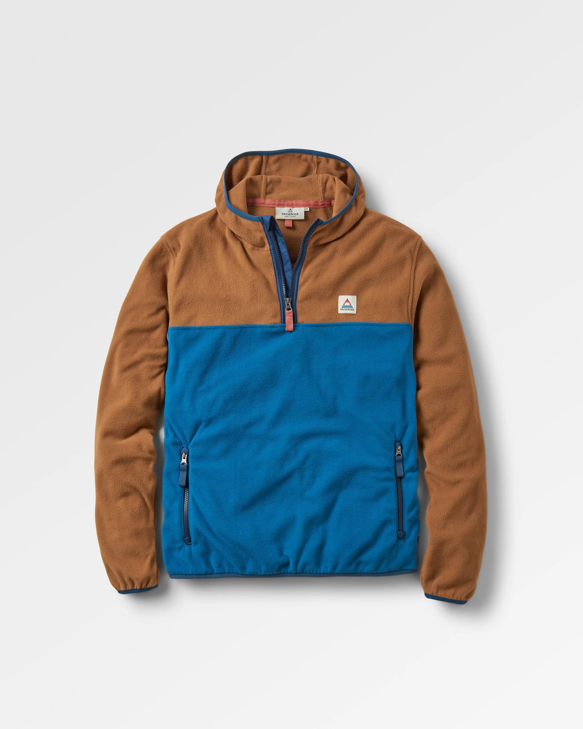 Set Off Recycled Polar Hooded Fleece - Toffee/Blue Steel