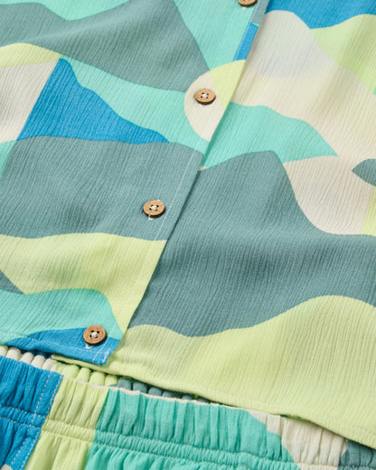 Clarity Short Skort Dress - Vista Patchwork Aqua - Flatlay