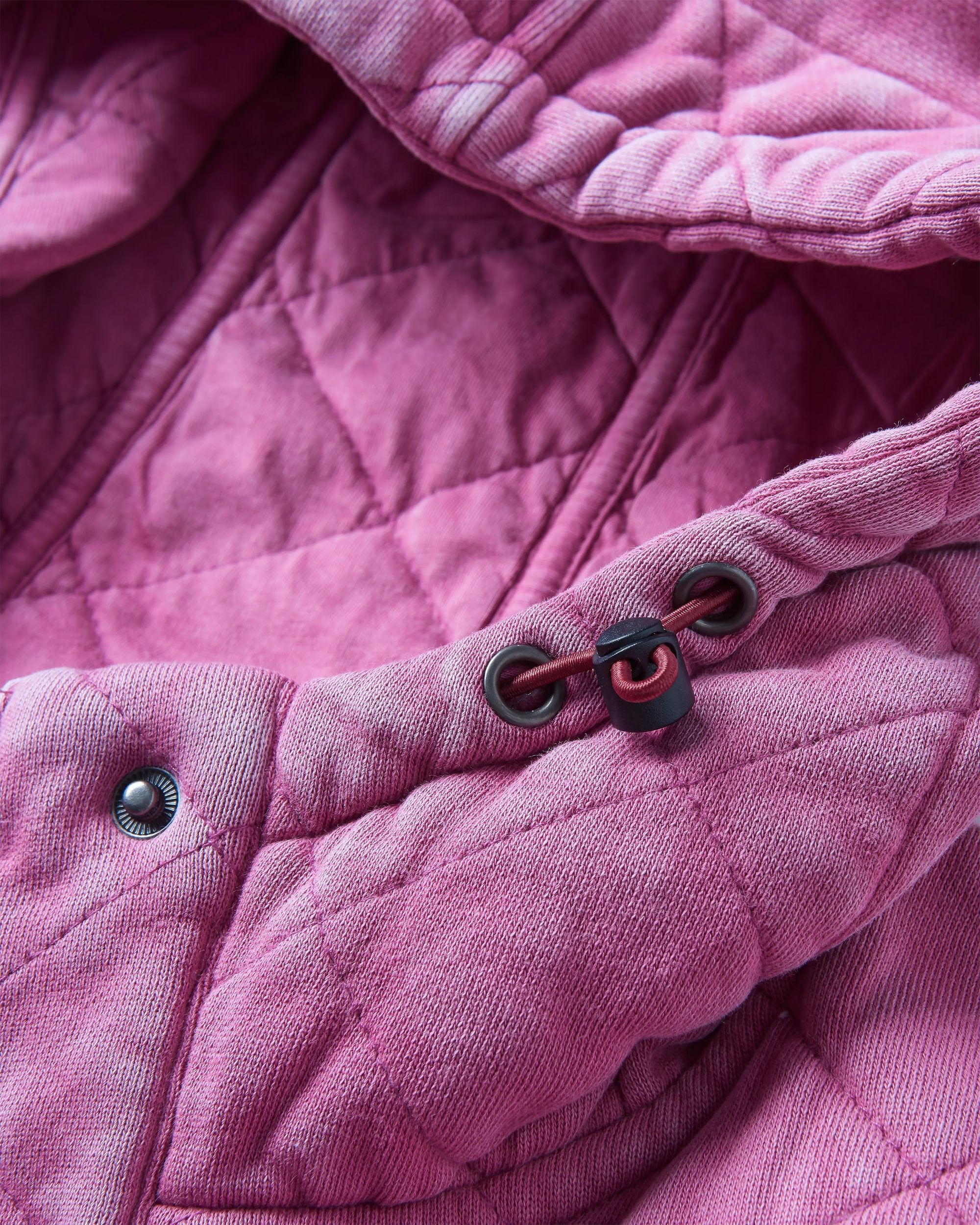 Clementine Recycled Quilted Popper Up Hoodie - Mauve Haze - Flatlay