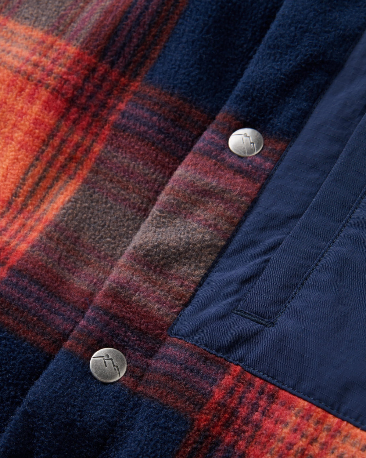 West Polar Fleece Shirt - Rich Navy/ Red Ochre Check - Flatlay