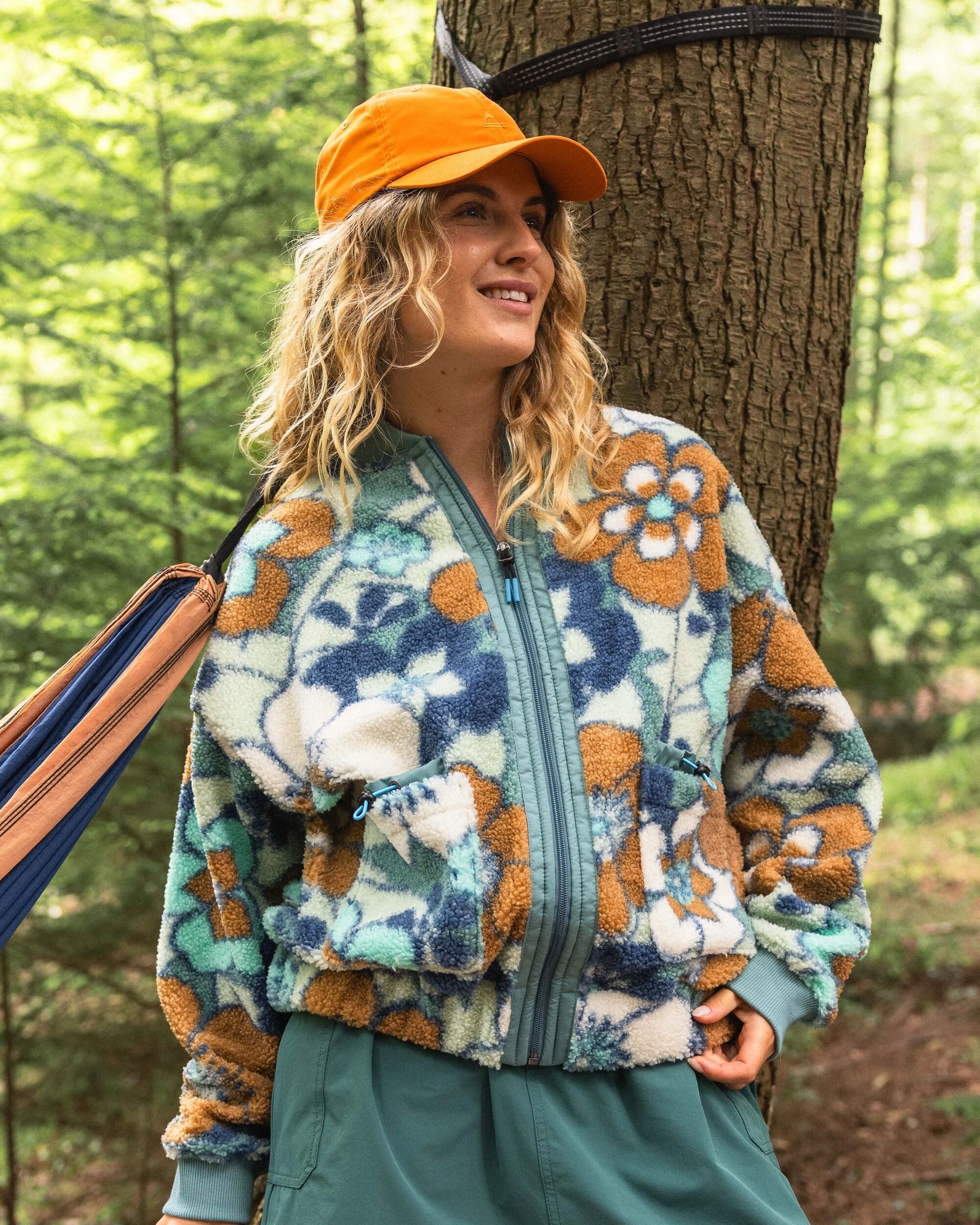 Lucia Recycled Sherpa Fleece - Vintage Floral Aqua - Lifestyle